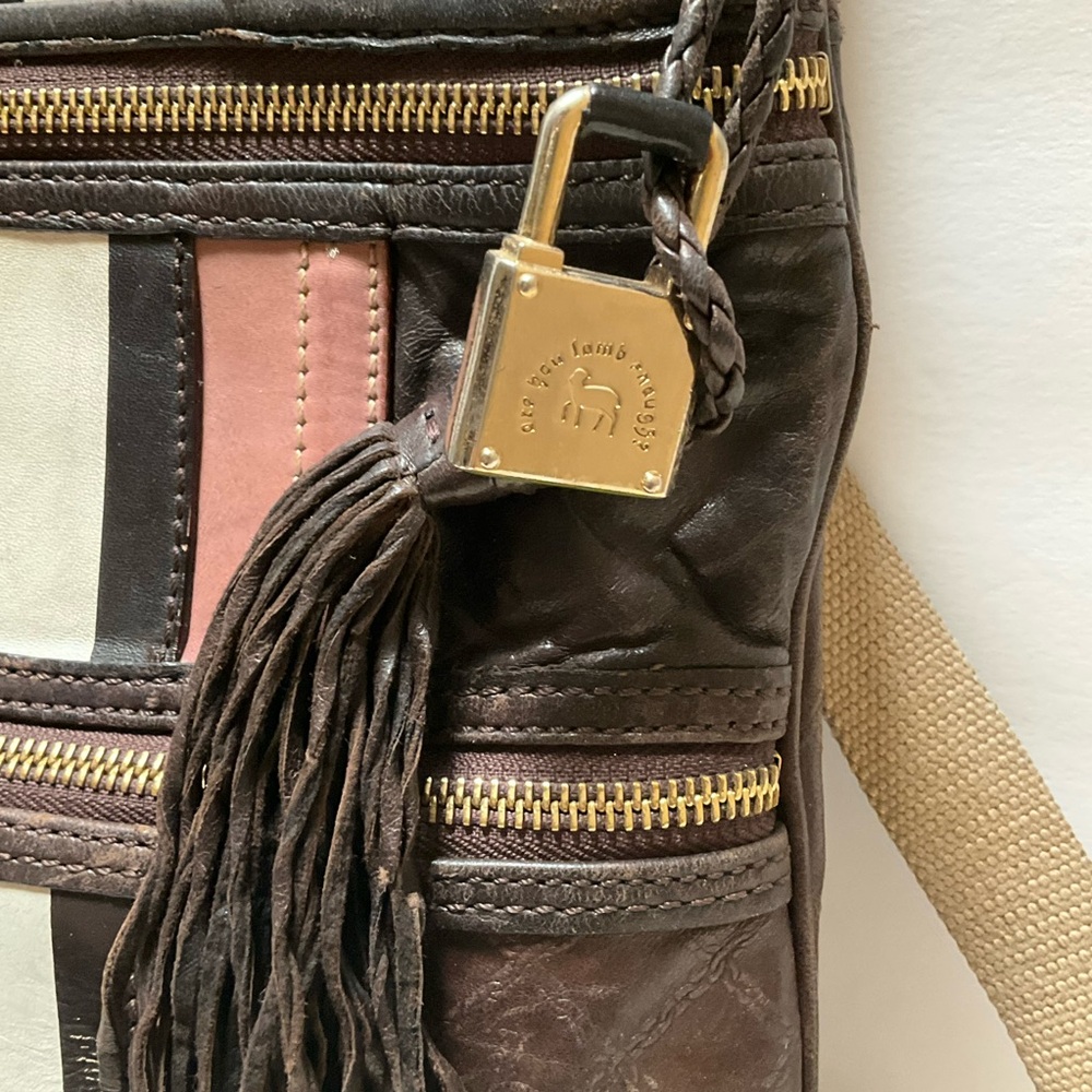 REHAB project L A M B LEATHER CROSSBODY BAG Brown and Pink Leather NEEDS repair - Picture 3 of 15